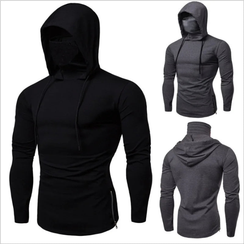Mens Gym Thin Hoodie Short Sleeve Hoodies With Mask Sweatshirt Casual Splice Large Mask Hoodie Sweatshirt Hooded Tops Cycling
