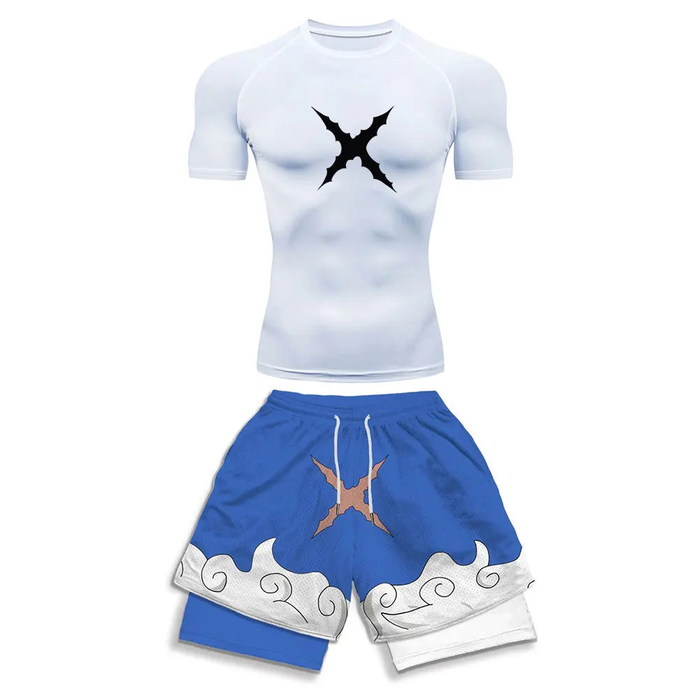 2025 Trendy Printed Compression Sports Suit Clothes Summer Men's Athletic Suit - Stylish Fitness Running Casual Two-Piece Set