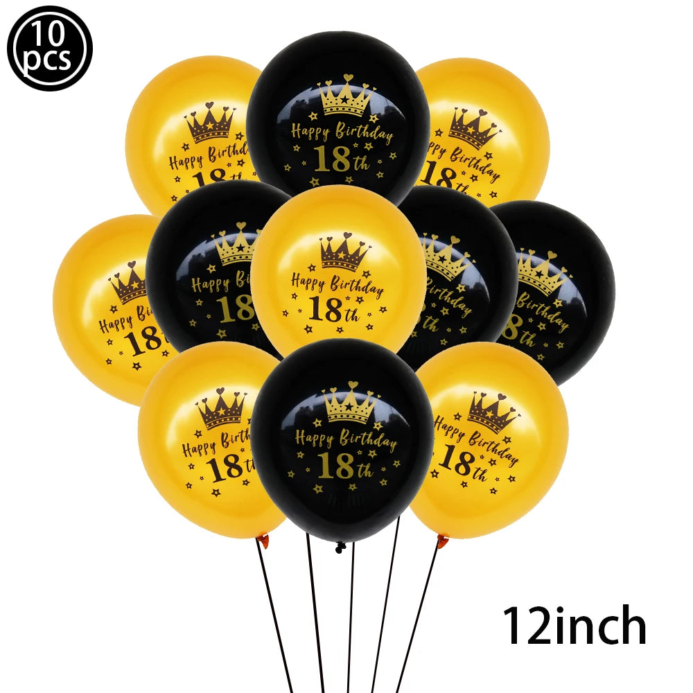18th Birthday Decors for Boys Girls Black Gold Party Banner Balloon Tablecloth Plate Cup Napkin 18 Years Birthday Party Supplies