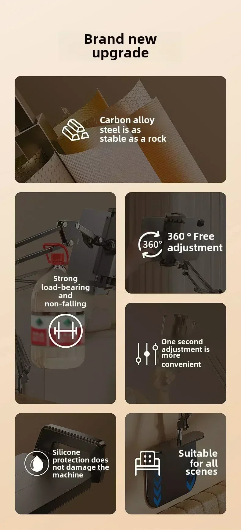 Adjustable Lazy Mobile Phone Stand for Bedside and Desktop Hidden Design Live Broadcast and Video Watching