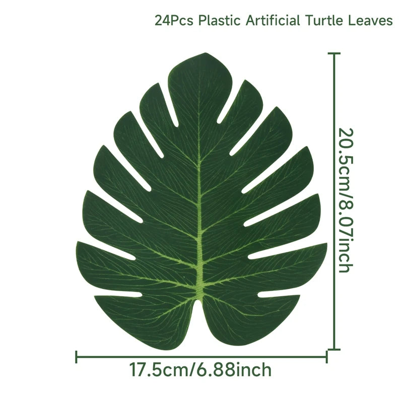 24PCS Artificial Tropical Palm Leaves Hawaiian Safari Jungle Party Decor Hawaii Summer Birthday Wedding Table Decor Fake Plant