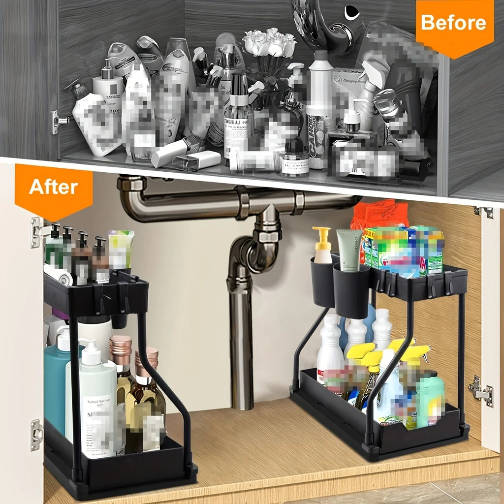 Multi-layer Pull-out Finishing Seasoning Household Kitchen Rack Bathroom Sink Layered Sundries Storage Rack