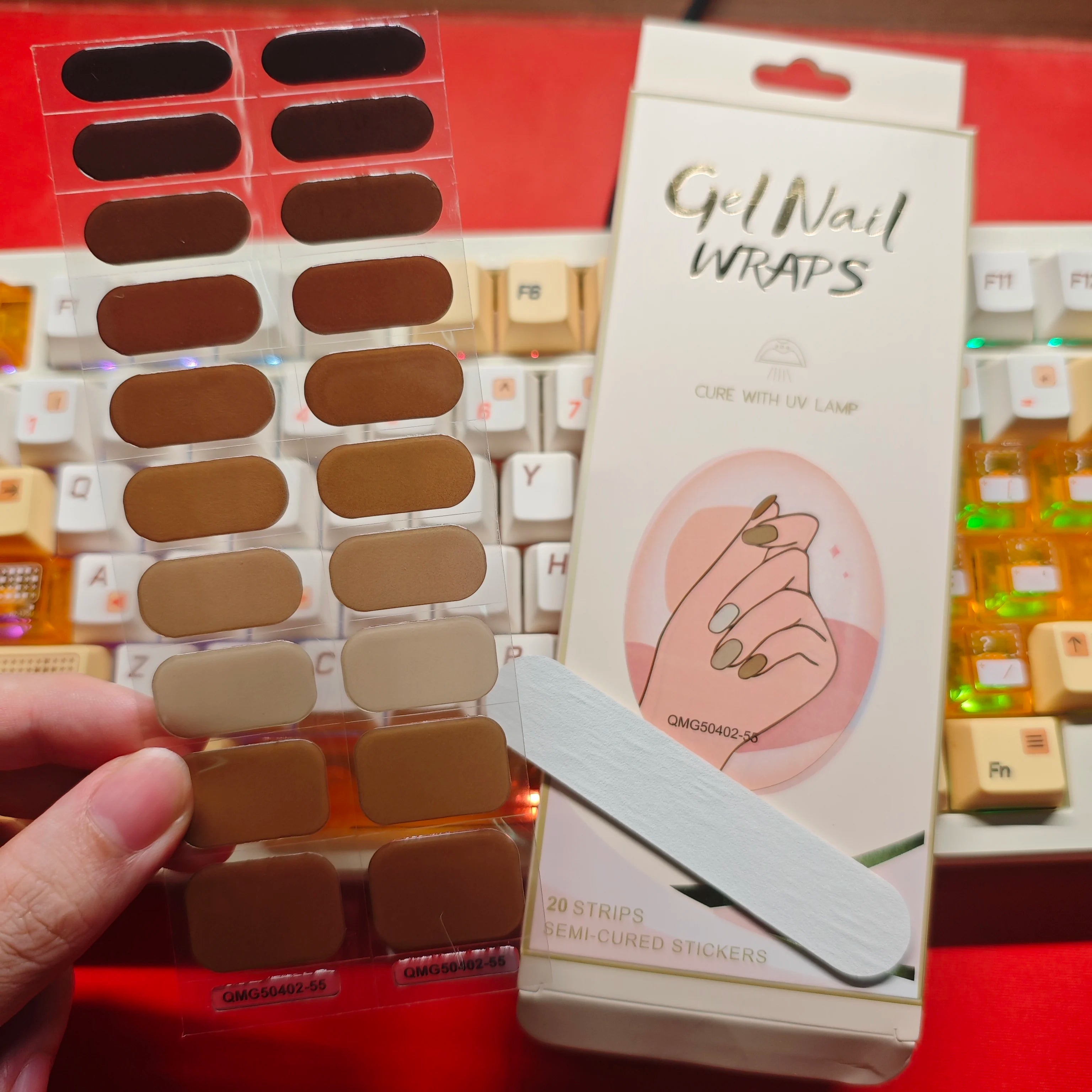 Semi-Cured Gel Nail Stickers Art Nail Decor Long-Lasting Solid Color Nail Strips UV Lamp Cured Manicure Gel Decal