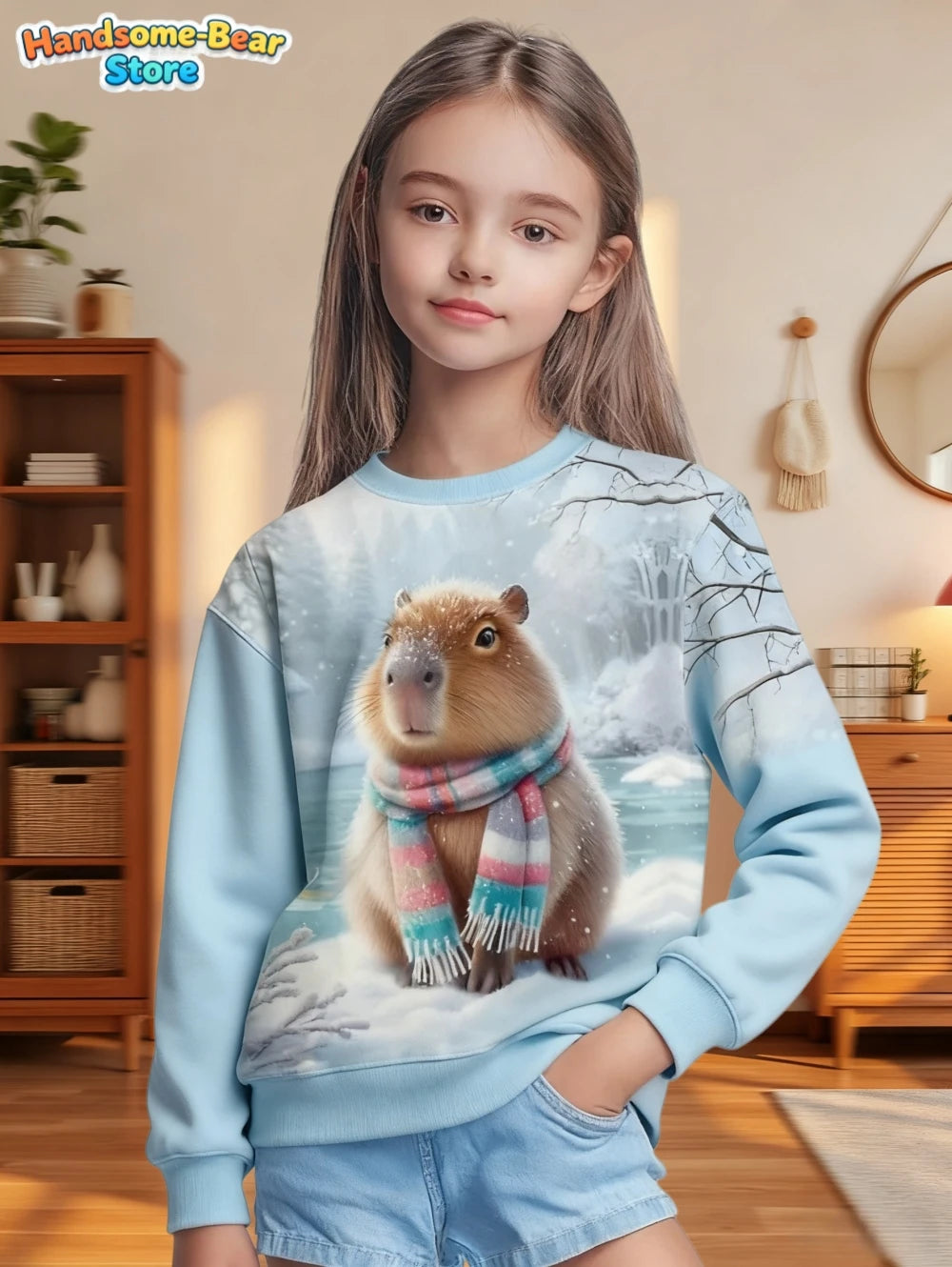 Capybara Sweatshirts Kawaii Cartoon Graphic Kids Hoodie Harajuku Girl Tops Fashion Cute Animals Long Sleeves Children's Clothing