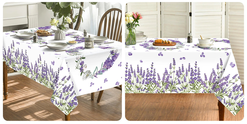 Spring Purple Lavender Floral Waterproof Tablecloth Wedding Party Decor Summer Flowers Rectangle Table Cloth Dining Table Decor