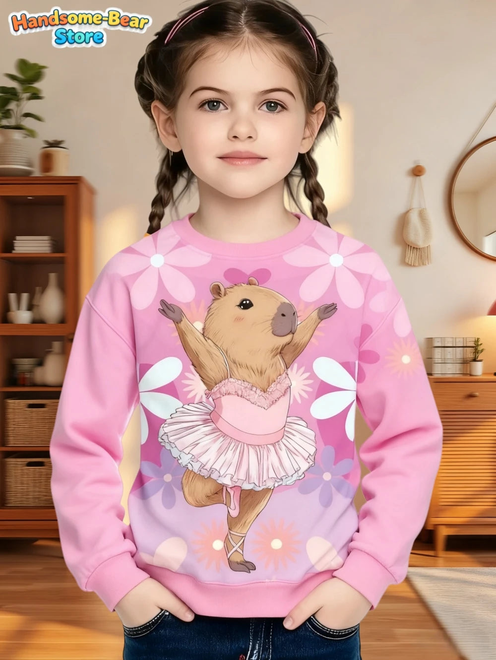 Capybara Sweatshirts Kawaii Cartoon Graphic Kids Hoodie Harajuku Girl Tops Fashion Cute Animals Long Sleeves Children's Clothing