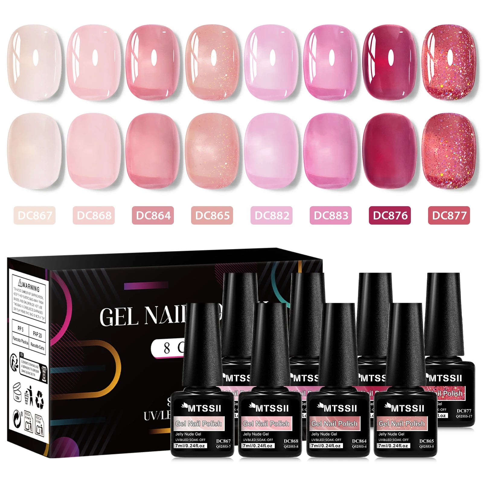 8pcs Nude Jelly Gel Nail Polish Set With Box Translucent Color Semi Permanent Soak Off UV LED Gel Varnish Nail Supplies Manicure