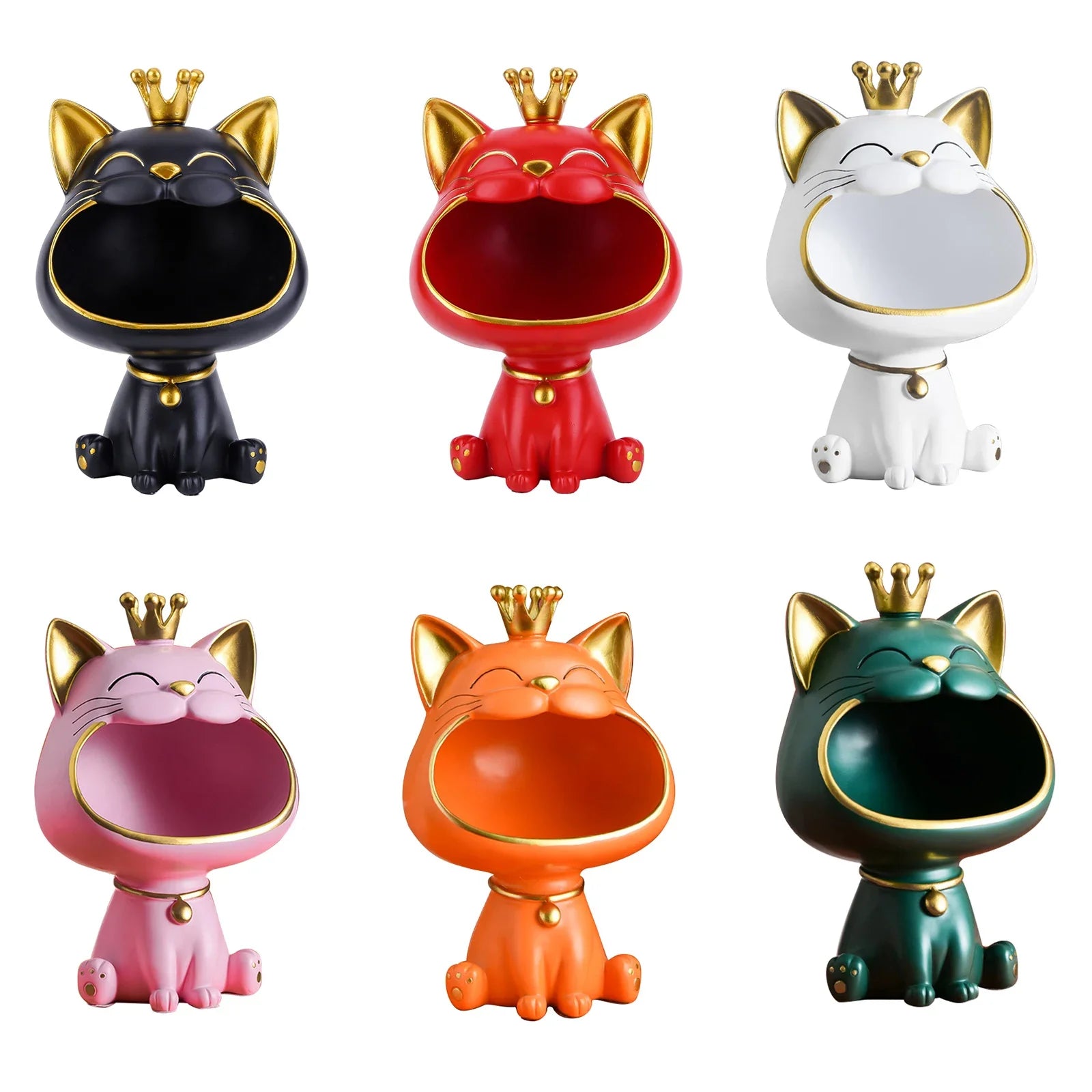 2024 NEW Fortune Crown Big Mouth Cat Entrance Key Storage Tray Decorative Ornament, Light Luxury Housewarming Gift Sculpture