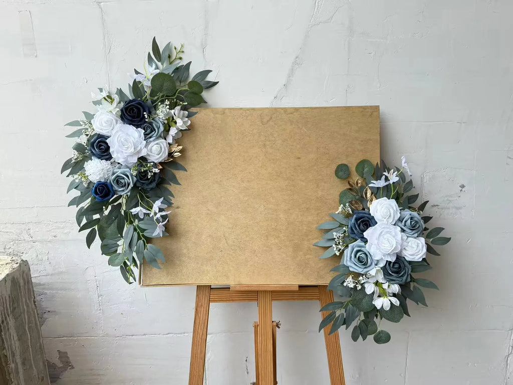 Artificial Wedding Arch Flowers Kit Boho Dusty Rose Blue Eucalyptus Garland Drapes for Wedding Decorations Welcome Sign