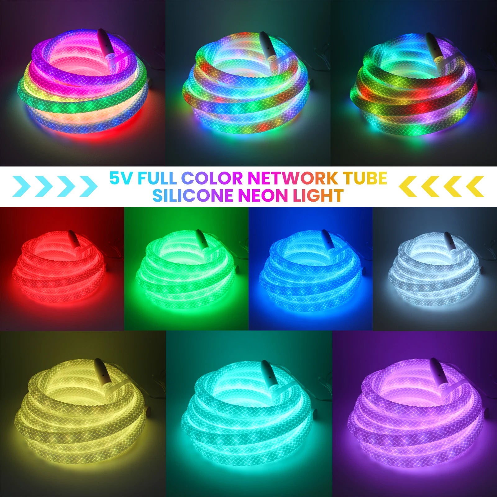 360 Glow Round RGB Neon LED Woven Strip Light 24key Bluetooth APP Remote Control 5V USB WS2812B Music Sync Waterproof Rope Decor