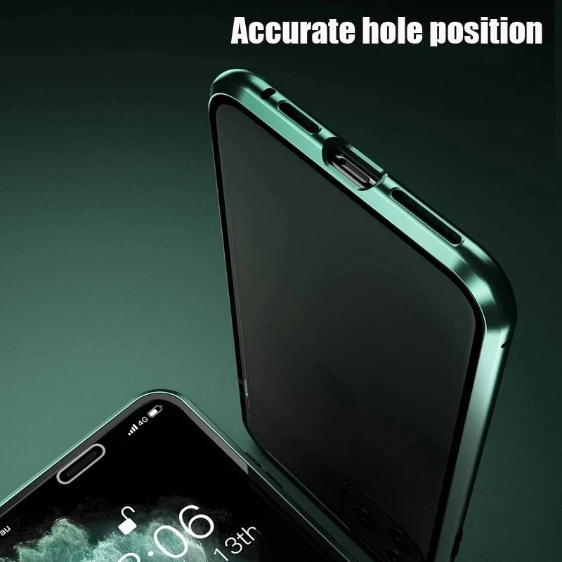 360°Full Protection Metal Magnetic Phone Case For IPhone 16 Pro Max 14 13 12 11 15 Pro Max X XS XR Plus Double-Sided Glass Cover