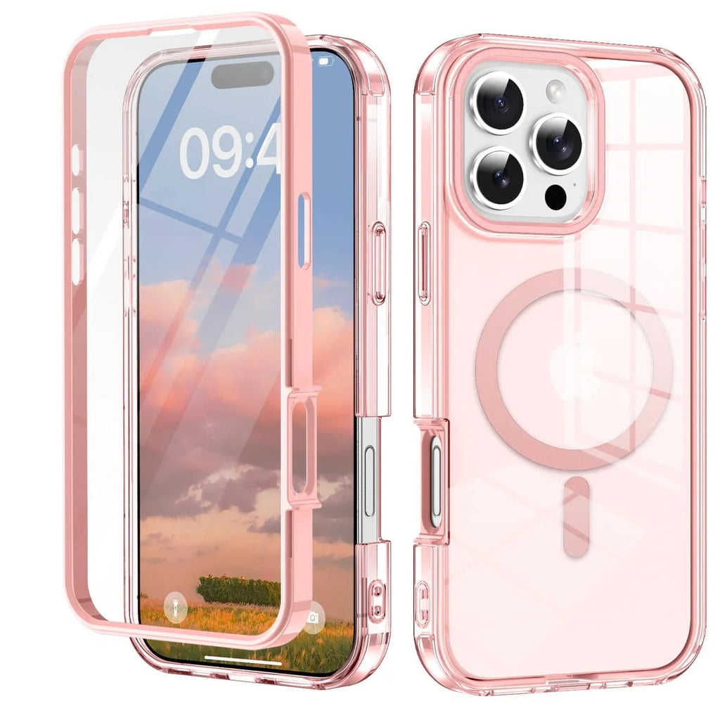 For iPhone 17/16e/15/14/13/12/11 Pro Max/Air Full Body Shockproof Case with Magnetic Built-in Screen Protector Transparent