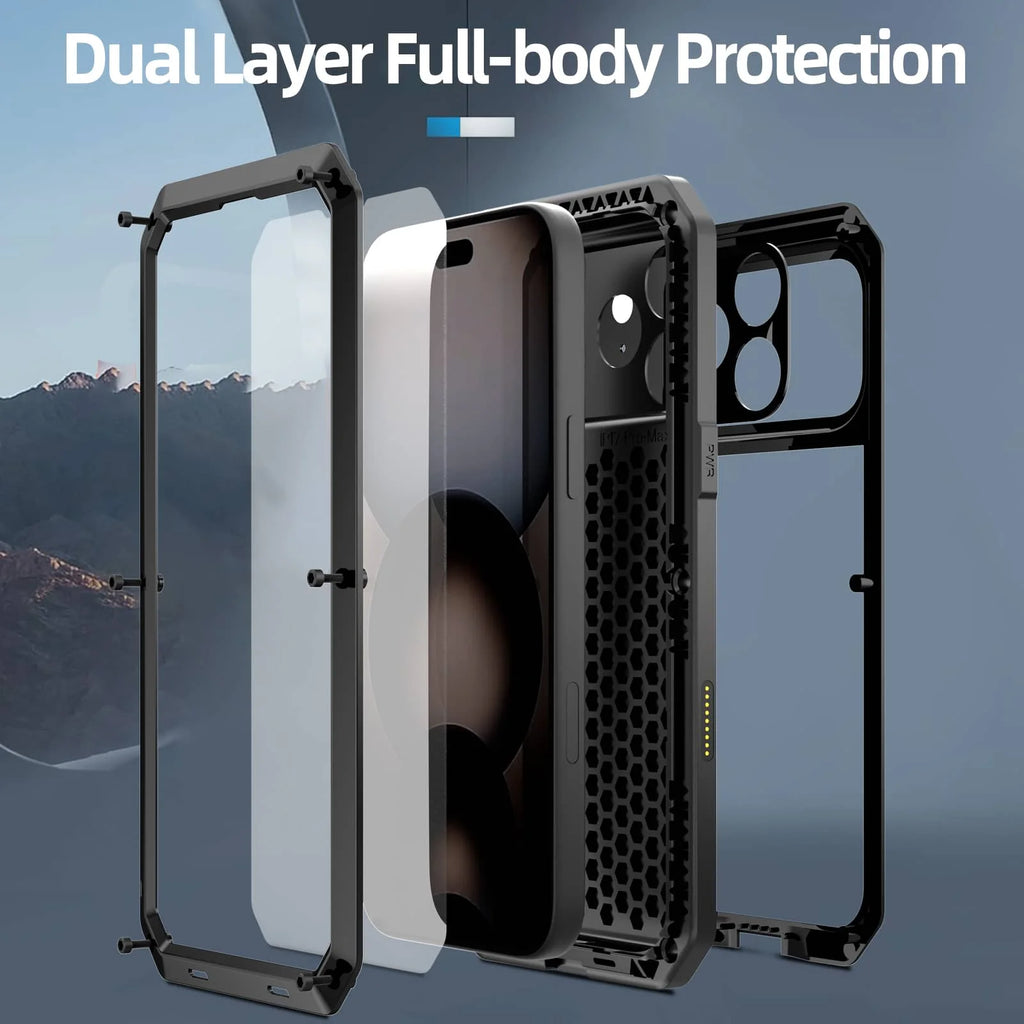 For iPhone 17 Pro Max iPhone Air 17 Pro Metal Case, Heavy Duty Shockproof Tough Rugged Case with Built-in Glass Screen Protector