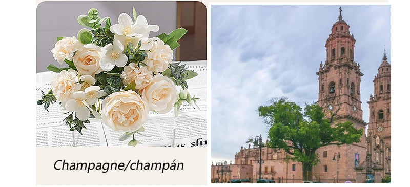 7 Heads Artificial Flowers Silk Peony Rose Hydrangea Bouquet Home Decorations Party Wedding Bride Fake Plants