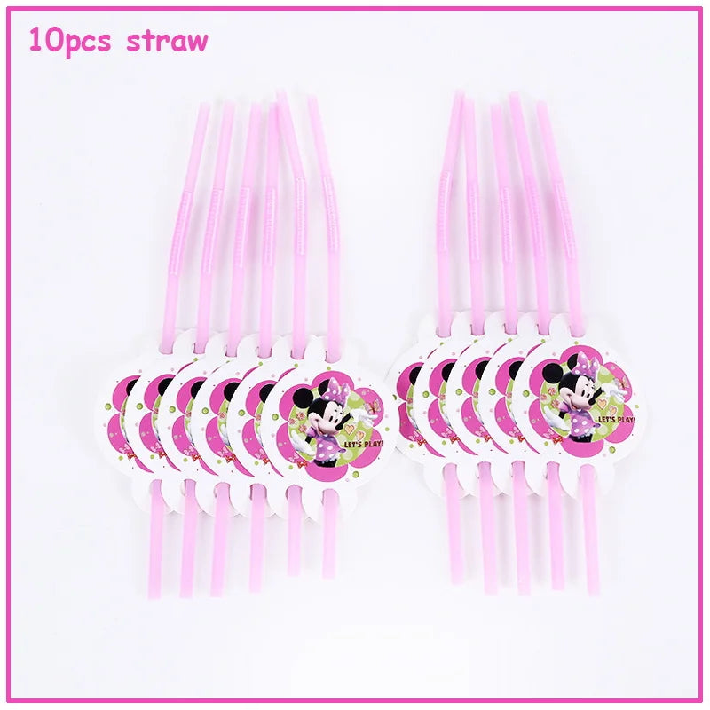 Disney Minnie Mouse Birthday Party Decoration Pink Minnie Paper Cups Plates Napkin Tablecloth Tableware Balloosn Baby Shower Kid