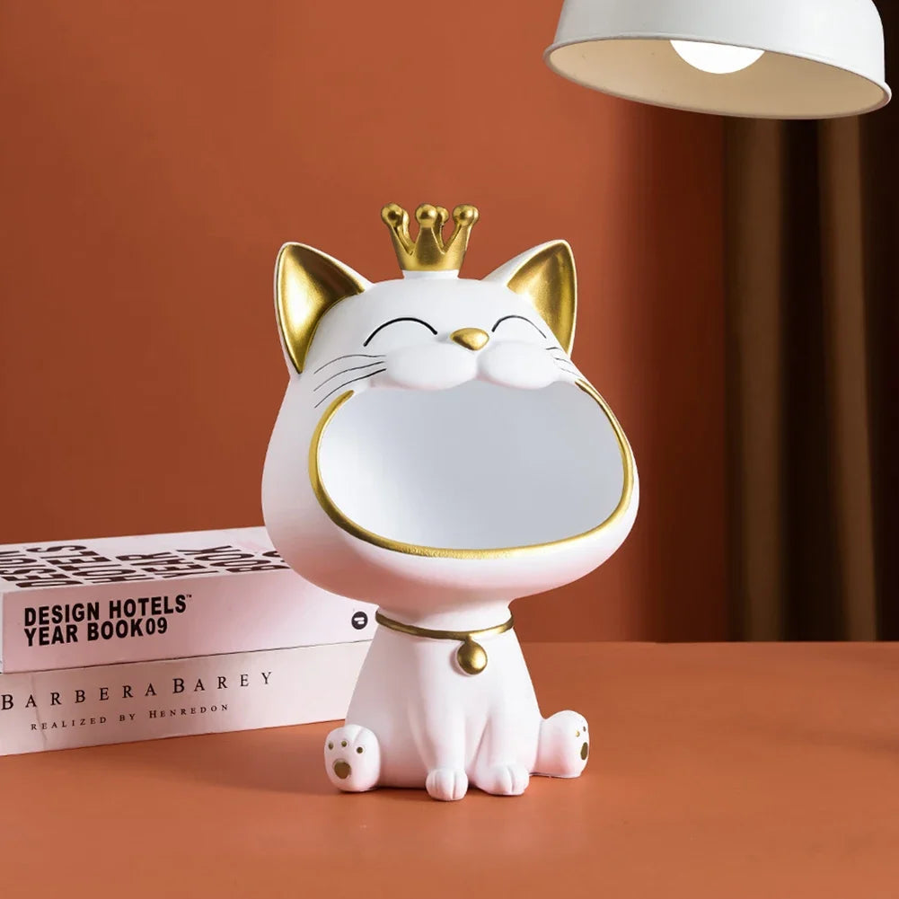 2024 NEW Fortune Crown Big Mouth Cat Entrance Key Storage Tray Decorative Ornament, Light Luxury Housewarming Gift Sculpture