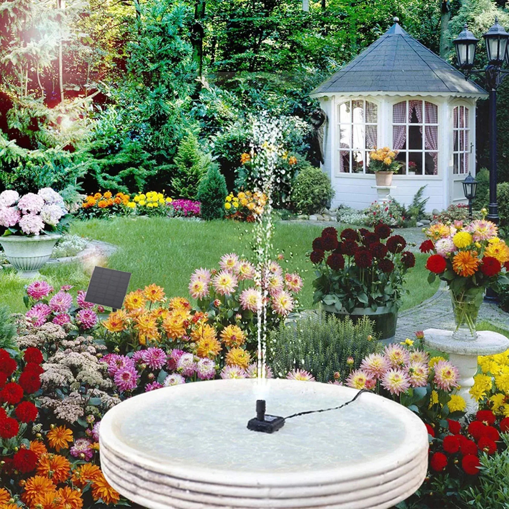 Solar Fountain Pump, DIY Outdoor Solar Water Pump with Multiple Nozzles,  Solar Powered Pump for Bird Bath, Ponds, Garden and Ot
