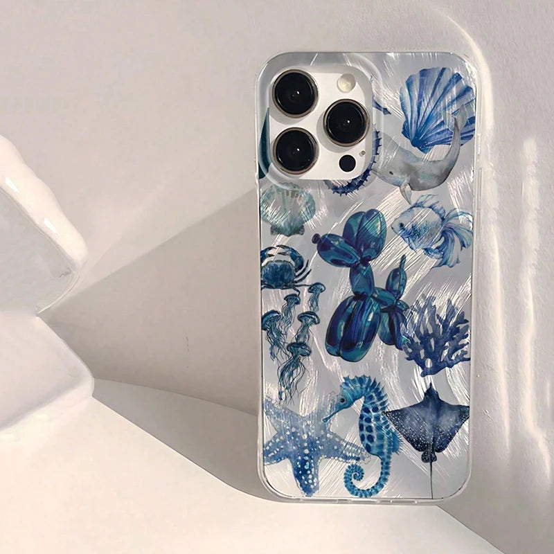 Beach Blue Ocean Element Lip Print Summer Phone Case For iPhone 17 16 15 14 13 12 11 Pro Max XS X XR 7 8 Plus SE 2022 16e Cover