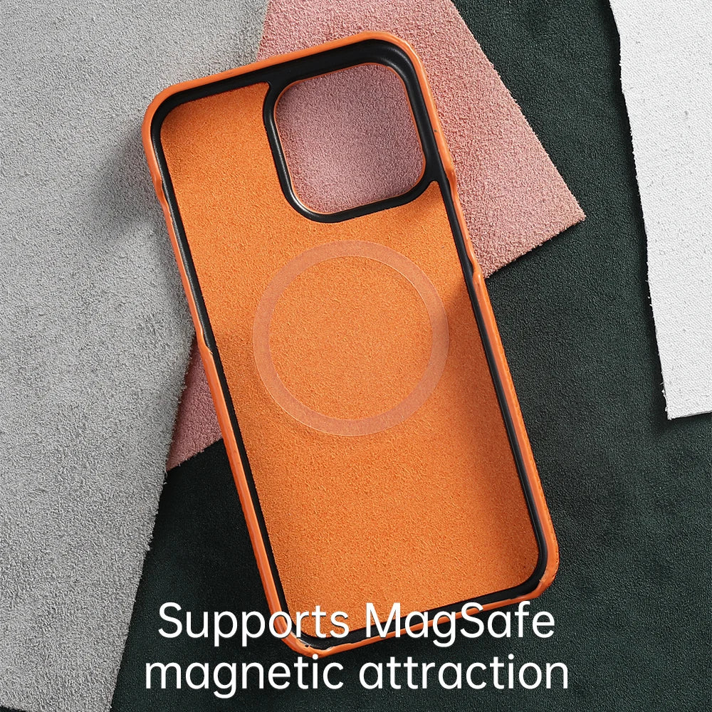 LANGSIDI Natural Cowhide Leather Magsafe Case for iPhone 16/15/Pro Max/Pro/Promax/15Pro/16Pro Luxury Magnetic Phone Back Cover