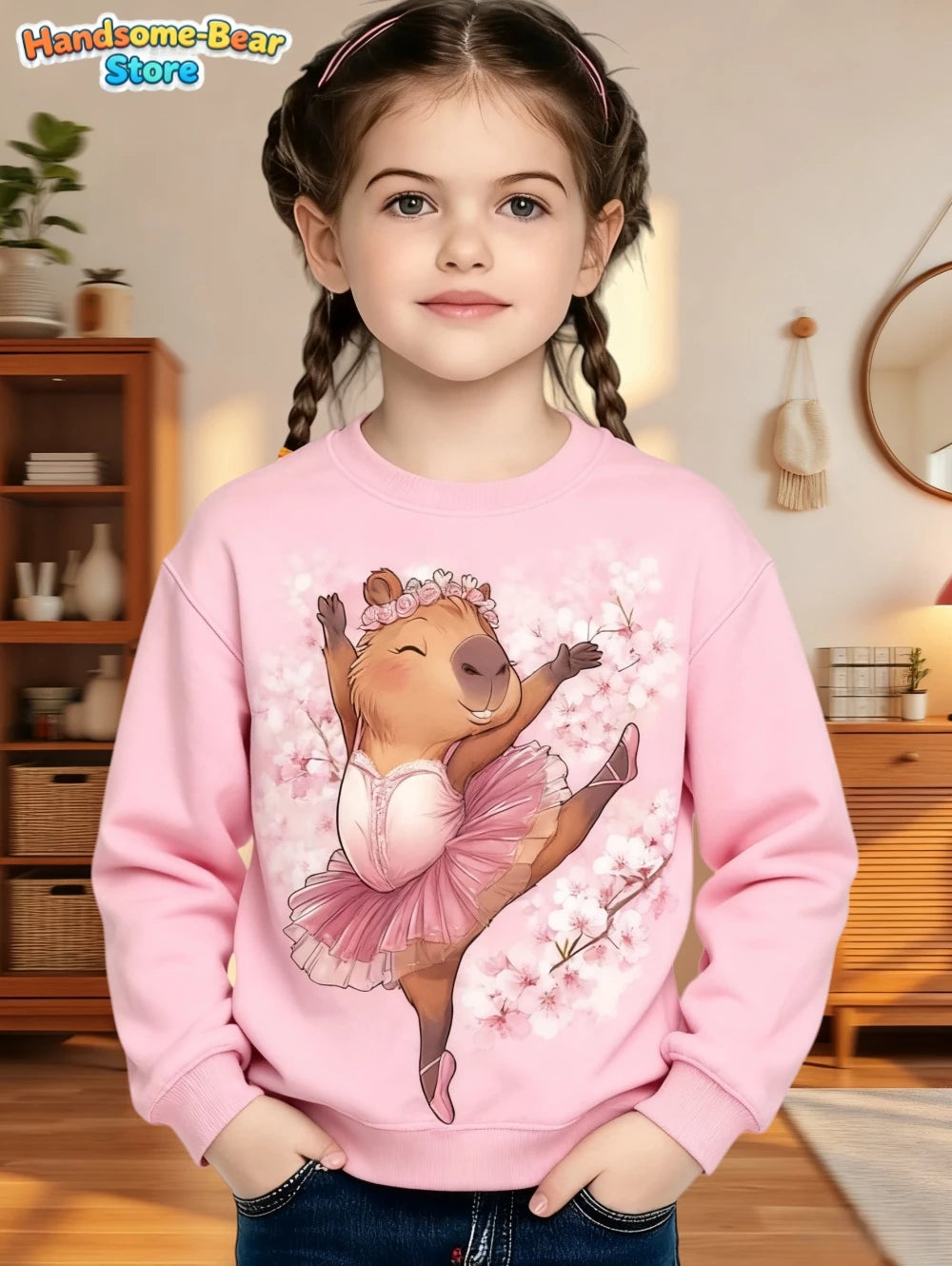 Capybara Sweatshirts Kawaii Cartoon Graphic Kids Hoodie Harajuku Girl Tops Fashion Cute Animals Long Sleeves Children's Clothing