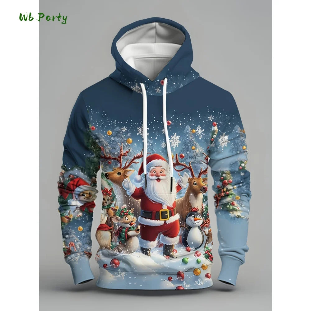 Fashion Men's Hooded Hoodies 3D Prints Christmas Theme Sweatshirt Drawstring Sportwear Long Sleeve Tops Casual Men's Sweatshirt