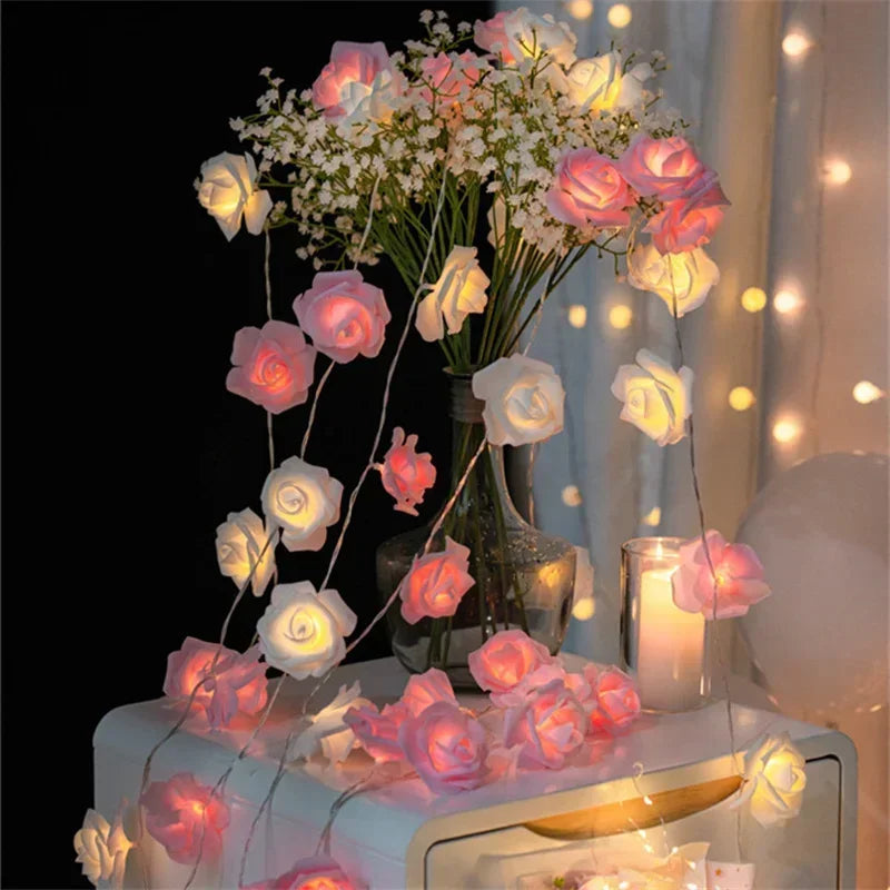 LED Rose Flower Cherry Blossom String Lights Warm White Fairy Lamp Decorative Light for Mother’s Day Wedding Party Garden Decor