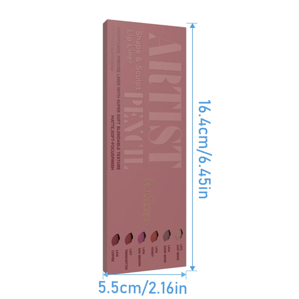 Face Secret Artist Shape Sculpt Lip Liner Pencil Set, Weightless Precise Liner with Super Soft Blendable Texture Matte Soft