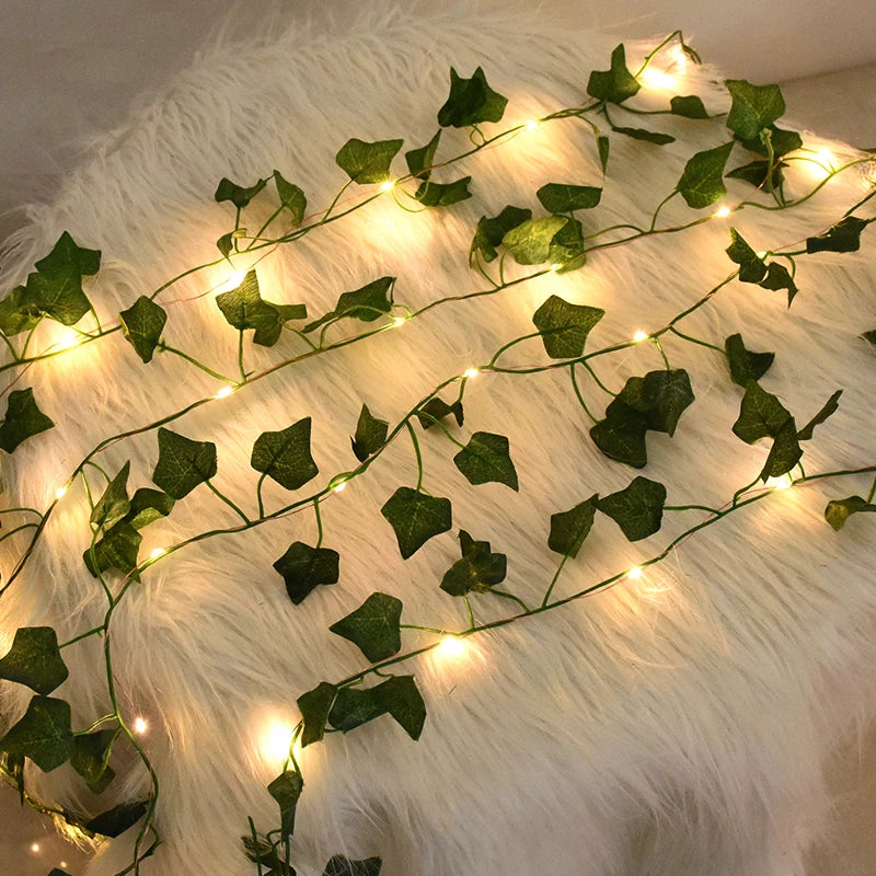 2M-10M Flower Green Leaf String Lights Artificial Ivy Vine Fairy Light Wedding Party Decoration Christmas Home Room Wall Plant