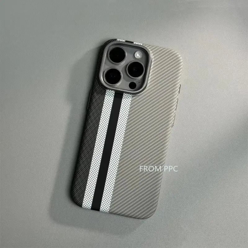 For iPhone 16 15 14 Pro Max Case Carbon Fiber Abstract Geometric MagSafe Cover Magnetic Charging Shell Camera Alloy Armor Fundas