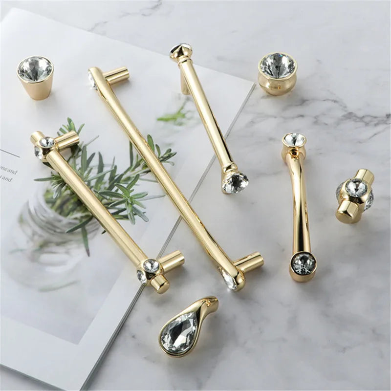 KK&FING Luxury Crystal Handles Drawer Knobs Zinc Alloy Kitchen Cabinet Handles Wardrobe Door Pulls Furniture Handle Hardware