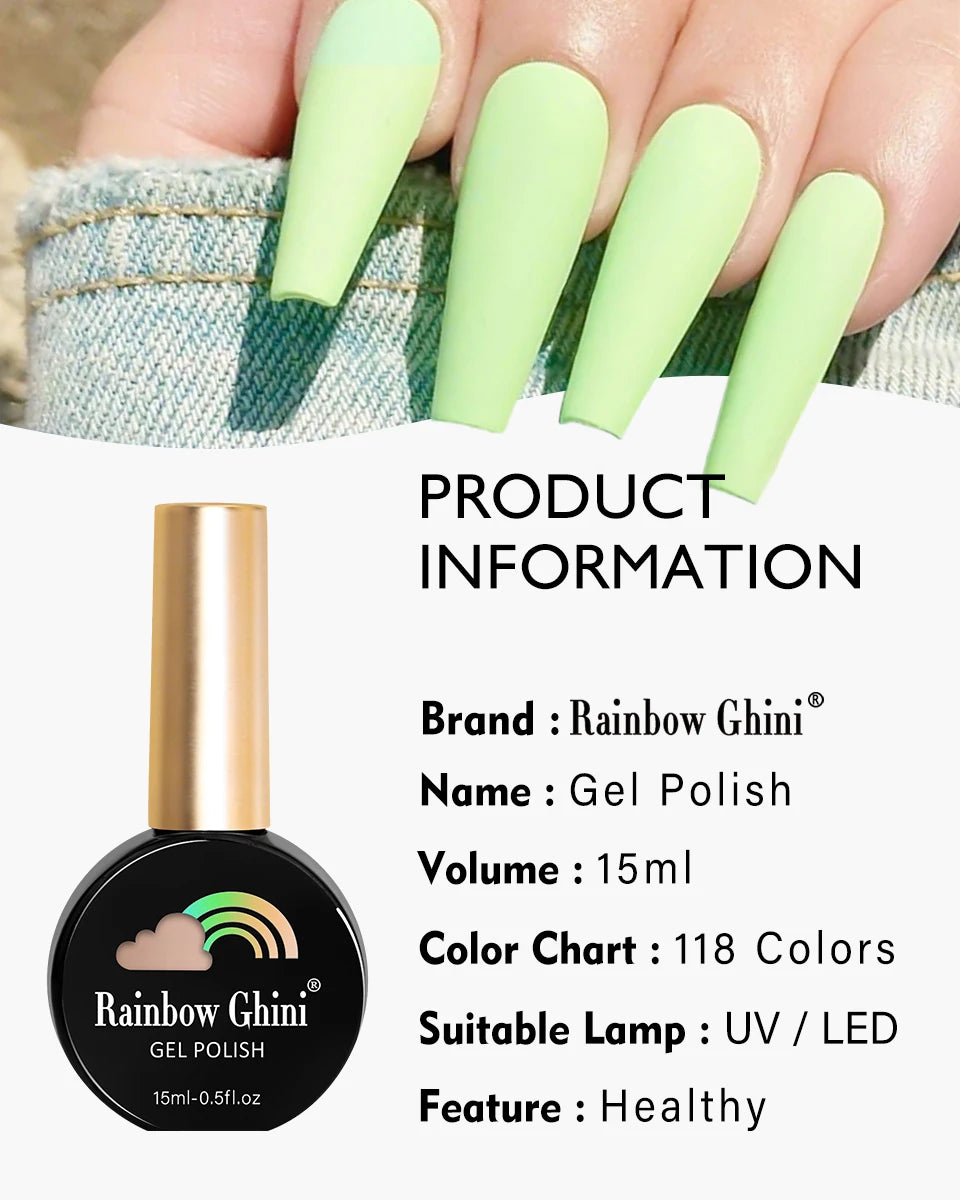 RG HEMA TPO FREE Neon Glitter Gel Nail Polish 15ml Nail Art Manicure Semi Permanent Gel Hybrid Varnishes Top Base Coat UV Nail