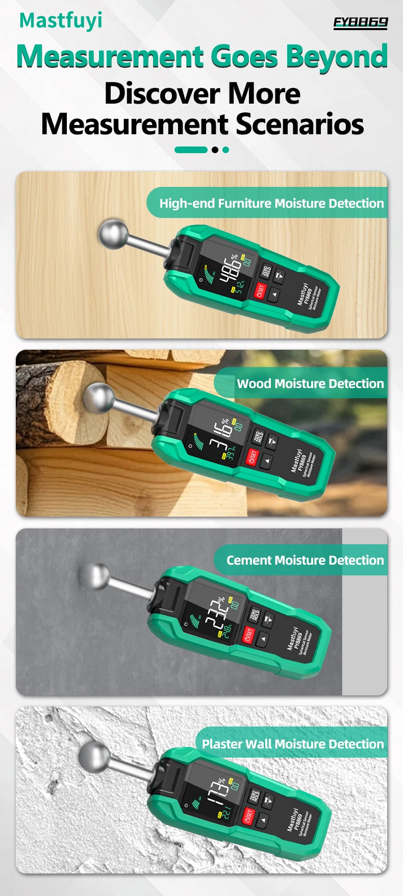 MASTFUYI Pinless Moisture Meter, Water Leak Finder, Non-Invasive Ball Sensor for Wood, Drywall, Flooring in Homes & RVs