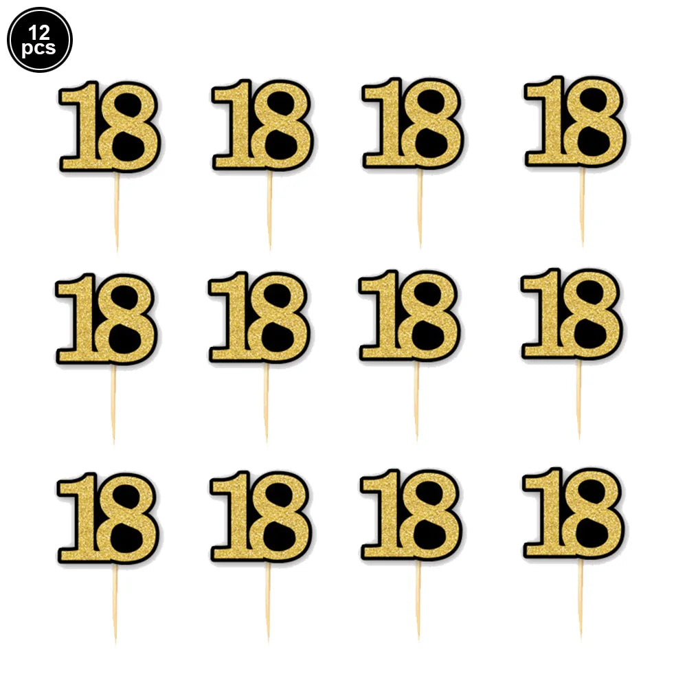 18th Birthday Decors for Boys Girls Black Gold Party Banner Balloon Tablecloth Plate Cup Napkin 18 Years Birthday Party Supplies