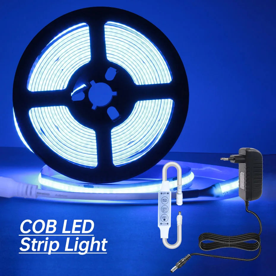 12V COB LED Strip Light 320LEDs/m 0.5m-5m with Power Supply & Bluetooth Controller for Warm/Neutral/Cold White Cabinet Lighting