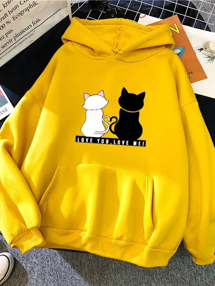 2023 Streetwear Hoodies Women Sweatshirt Autumn Spring Long Sleeve Harajuku Cat Print Sweatshirts Casual Pullover sudadera mujer