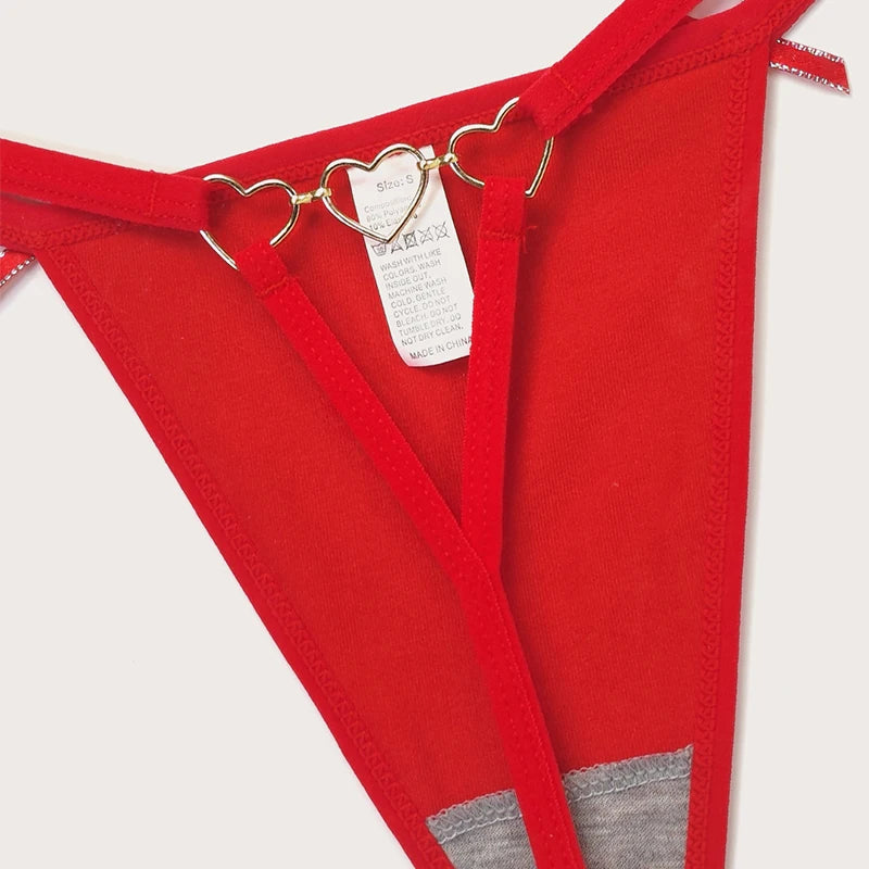 1pcs 2025 Bow Red Sexy Women G-string Low Rise Heart Decor Elegant Sexy Lingerie Breathable Comfortable Lady Thongs Underwear