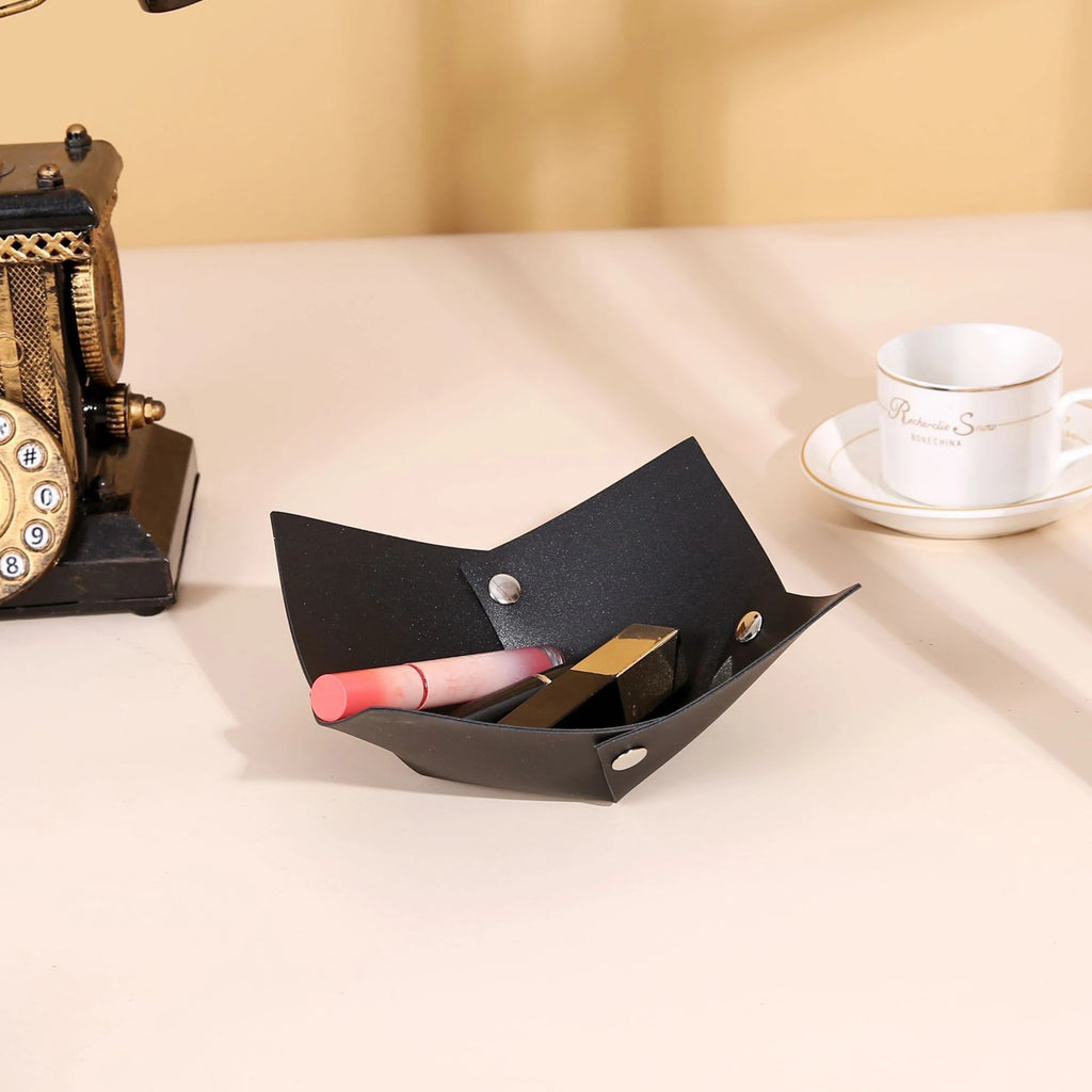 Leather Desktop Storage Box for Living Room Coffee Table Entrance Hall Home Folding Cosmetic Organizer Miscellaneous Items