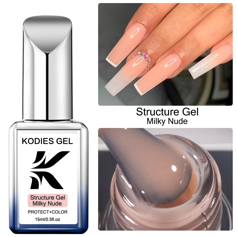 KODIES GEL Milky White Gel Polish Structure Rubber Base Gel Nail Polish 2 IN 1 Milk Opal Semi Permanent Primer Gellak Manicure
