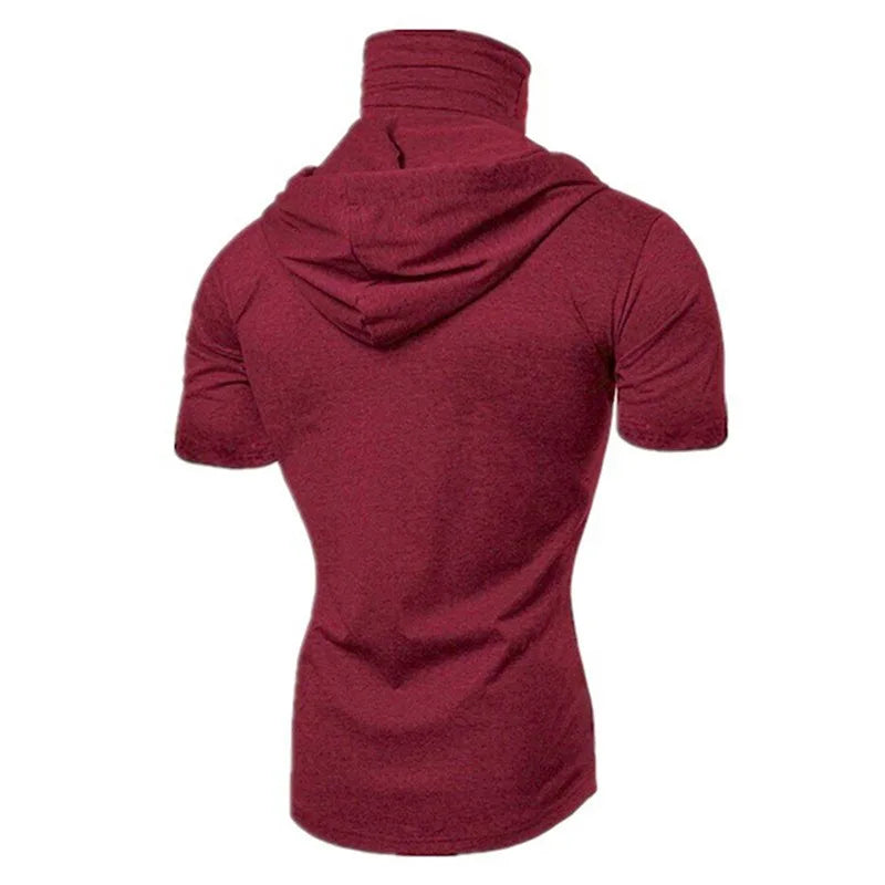 Mens Gym Thin Hoodie Short Sleeve Hoodies With Mask Sweatshirt Casual Splice Large Mask Hoodie Sweatshirt Hooded Tops Cycling