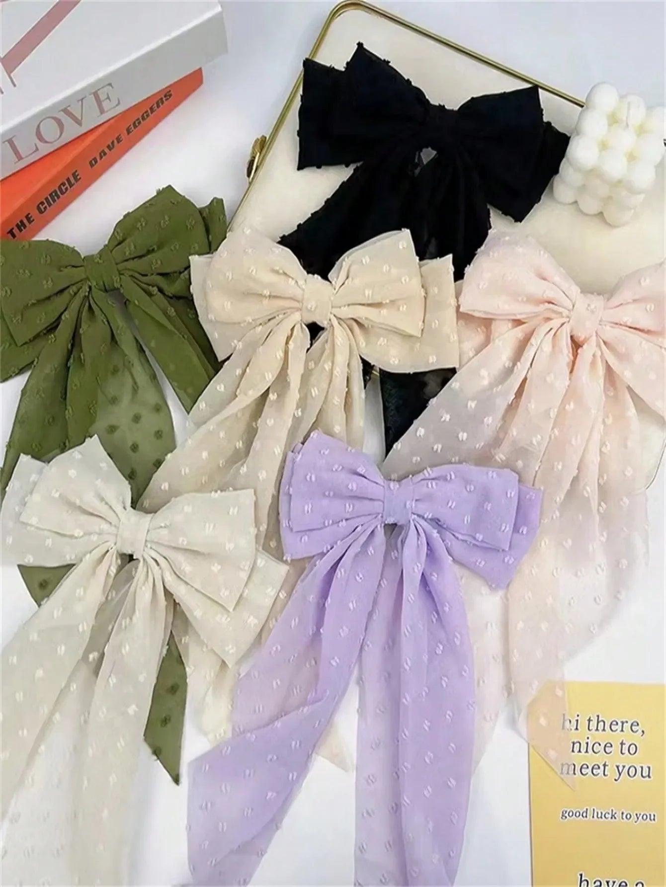 6 spring clip streamers bow hair clips for women