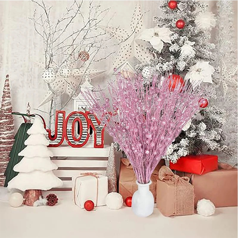 5Pcs Glitter Artificial Berry Bouquet Christmas Tree Ornament for Home Decor New Year 2026 Navidad DIY Wreath Gifts Accessories