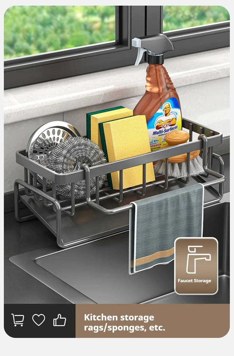 Carbon steel Kitchen Shelf Rag Storage Drainage Shelf Storage Rack Home Spice Sink Drainage dish drying rack Kitchen Accessories