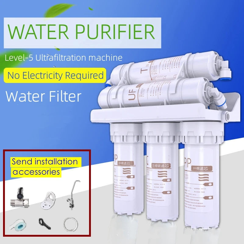 3+2 Water Filter System 5 Stages Drinking Water Filter Purifier for Household Kitchen with Filter Cartridge Kit Tap Filtration