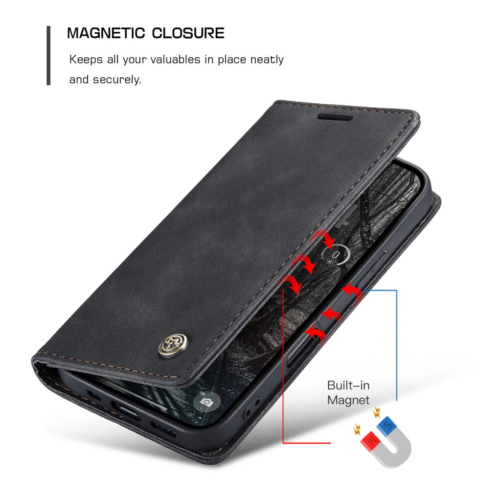Leather Flip Wallet Case for iPhone 17/17 Pro/17 Pro Max/Air, Magnetic Folio Cover with Card Holder, Shockproof TPU Kickstand