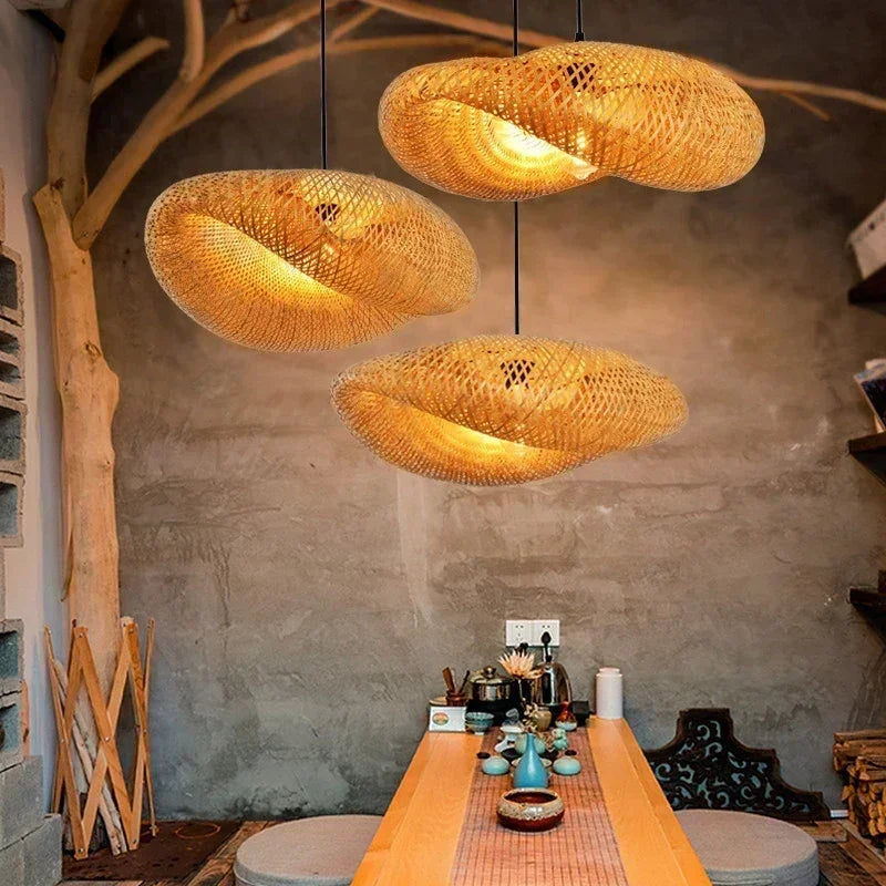 Bamboo Hanging Lamp Pendant Ceiling Light Rattan Wicker Lustre Hand Knit Braiding Suspended Home Dining люстра потол