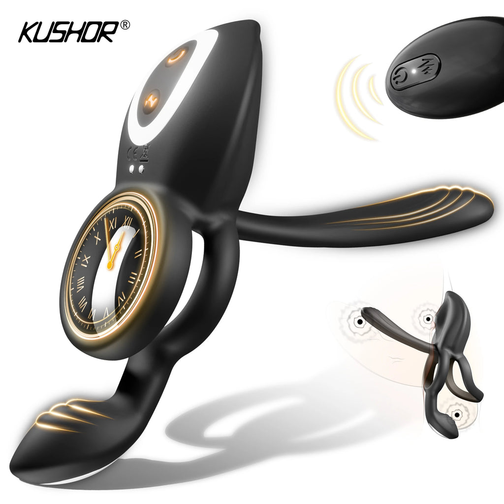 Kushor 4in1 Vibrating Cock Ring Vibrator Penis Ring G Spot Clit Stimulator Men Ejaculation Delay Remote Control Couple Sex Toy
