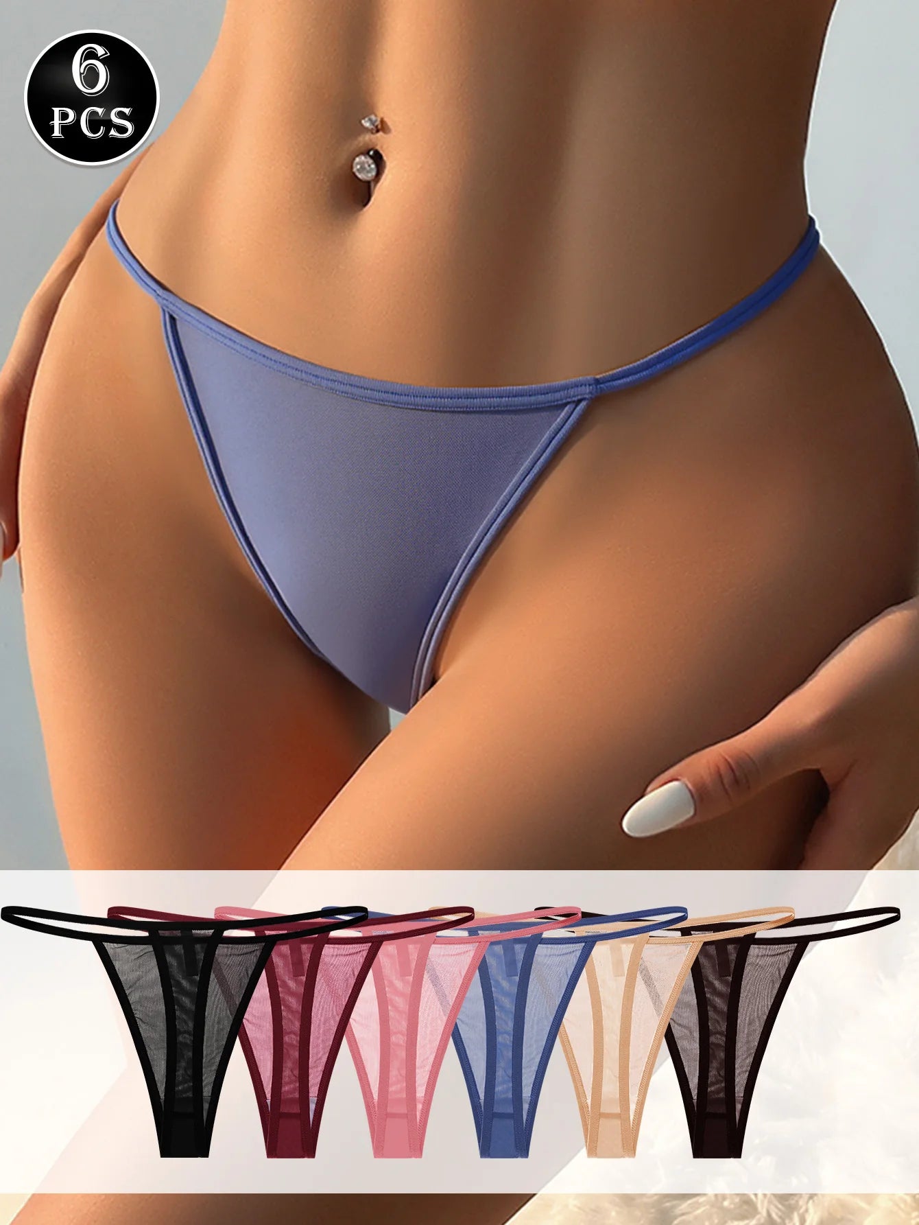 6Pcs/Set Sexy Low Waist Thongs Women Bikini Panties T-back Underpants S-XXL Female G-String Panty Ladies Thong Lingerie