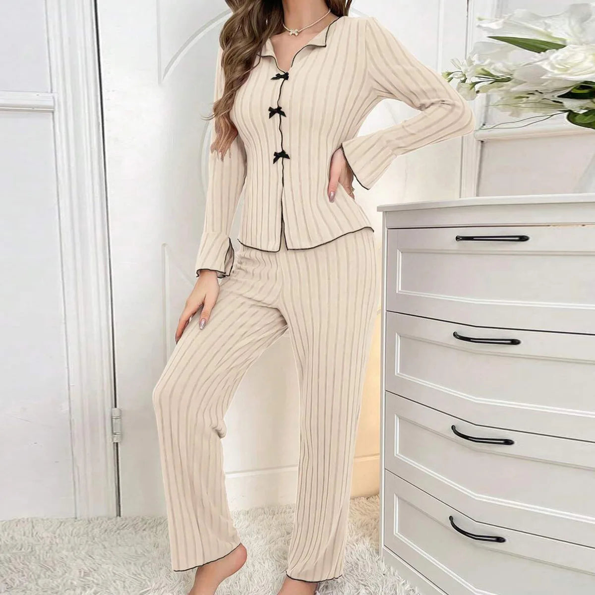 Sleepwear Women Pajama Set Woman Women's Home Clothes Trousers Sets Women's Pajamas Summer Pijama Wear Long Sleeve Sleep Lounge