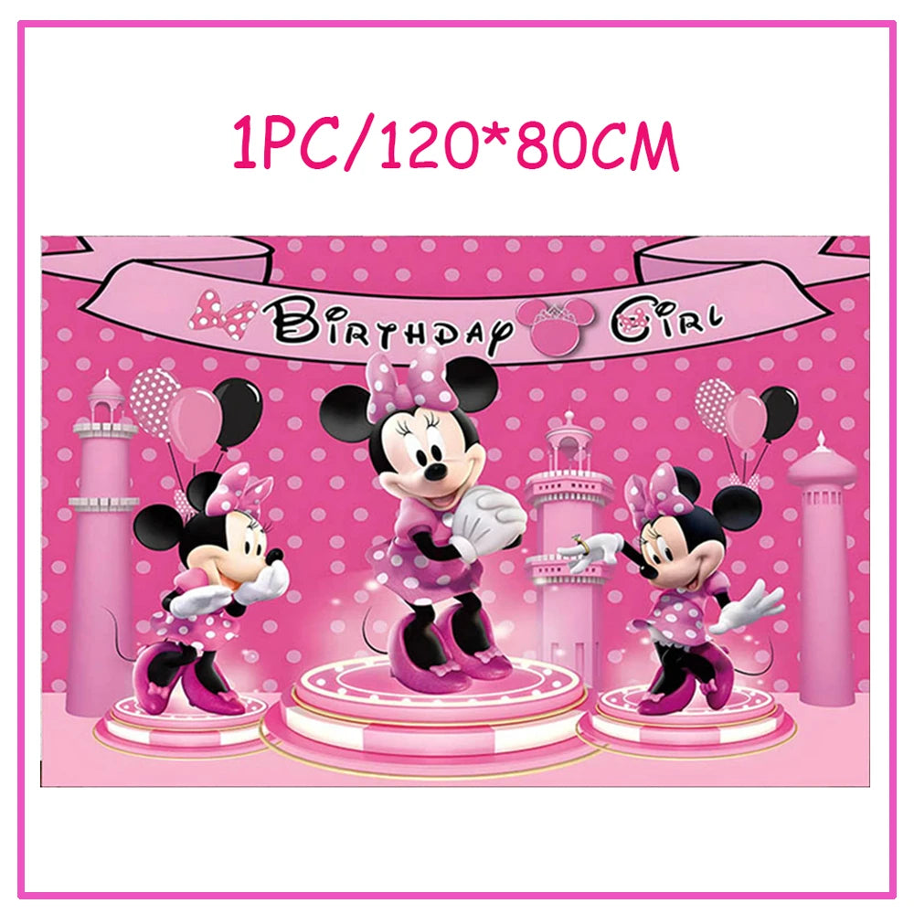Disney Minnie Mouse Birthday Party Decoration Pink Minnie Paper Cups Plates Napkin Tablecloth Tableware Balloosn Baby Shower Kid