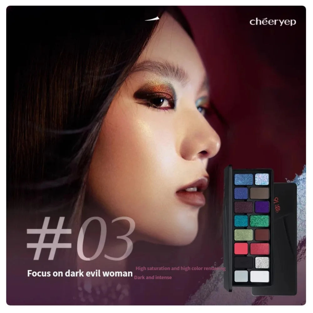 16 Color BLACK Pearl Eyeshadow Palette Waterproof Long-Lasting Diamond Shimmer Sparkling Crystal Eye Makeup Cosmetic CO:03